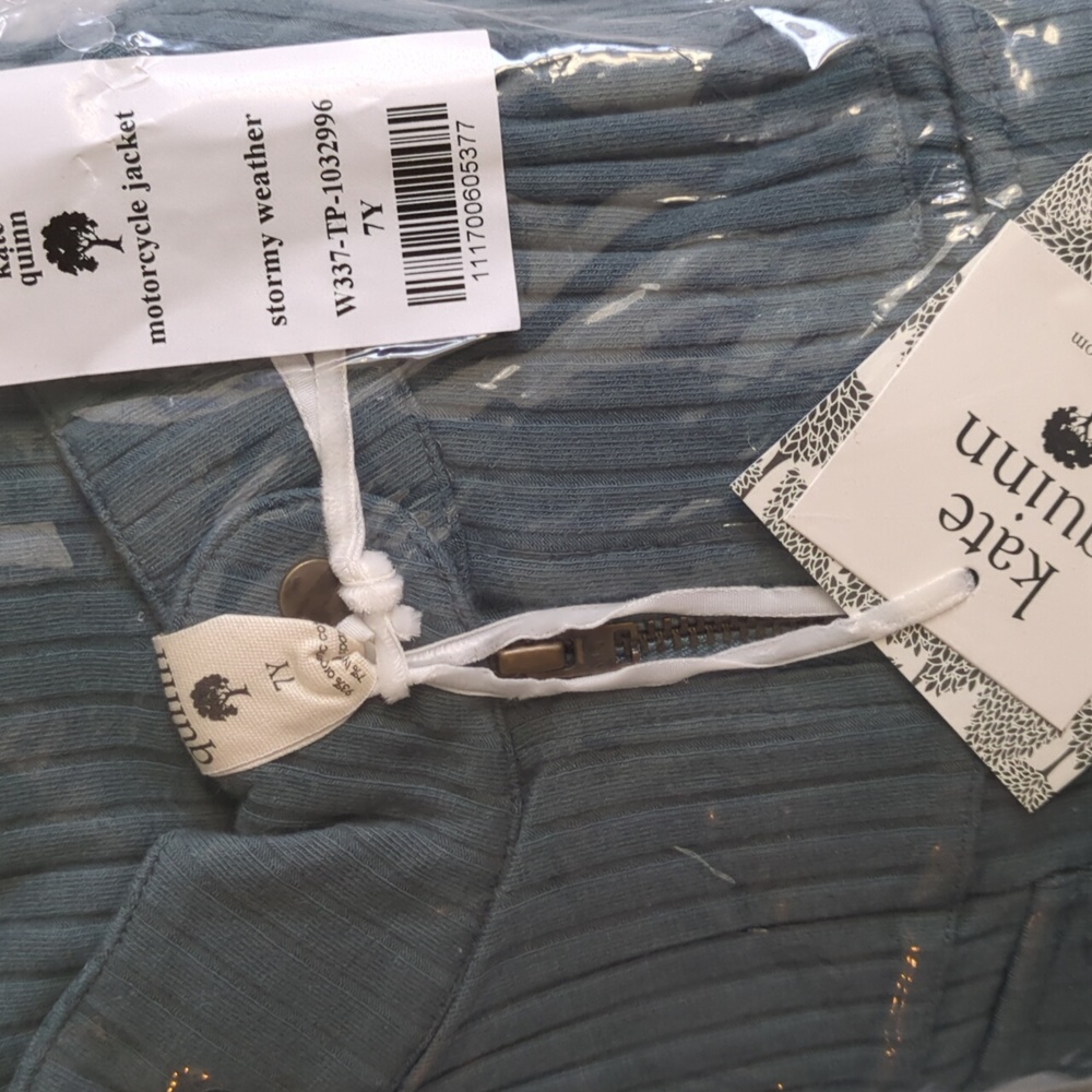 NWT 7Y Kate Quinn Long Sleeve Motorcycle Jacket Stormy Weather Blue Wide Rib - Picture 3 of 3